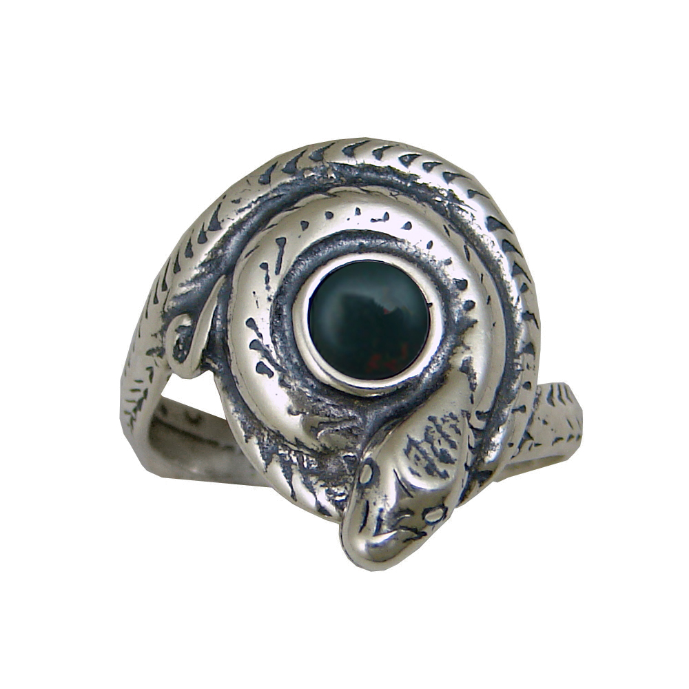 Sterling Silver Snake Ring With Bloodstone Size 10